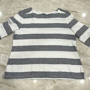Talbots | Black & White Breton Striped 3/4 Sleeve Cotton Top |‎ Size XL